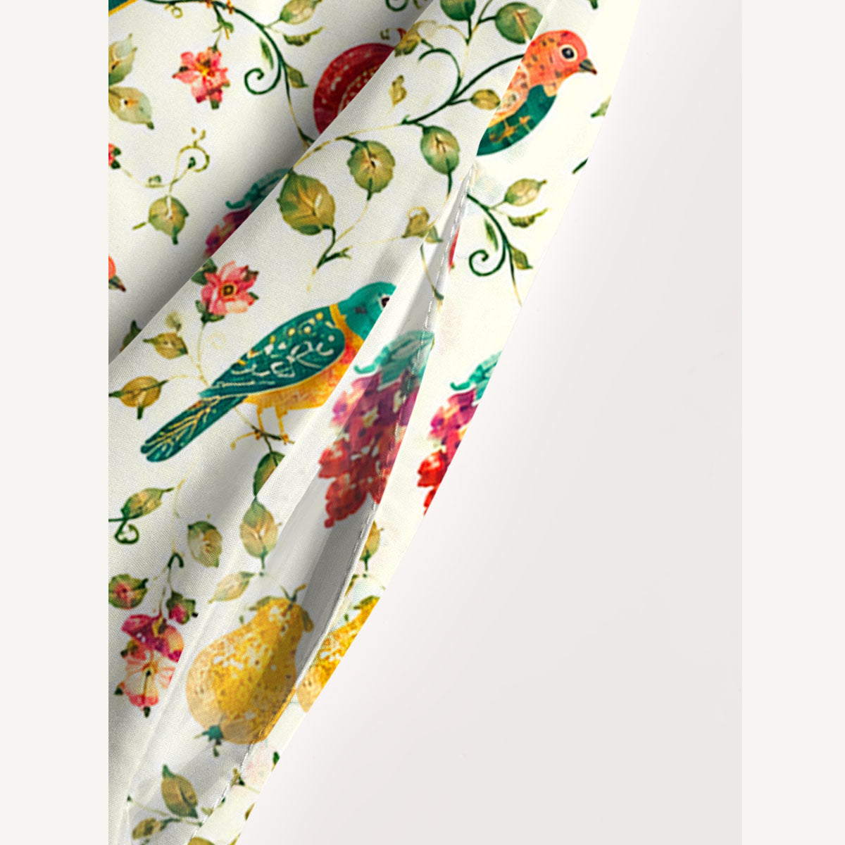Vintage Orchard Birds Print Wide Straps Maxi Dress With Pockets