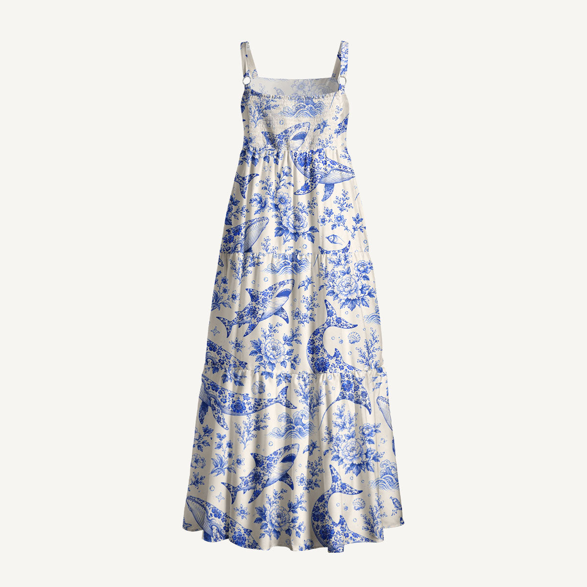 Whales of Delft Print Wide Straps Maxi Dress With Pockets
