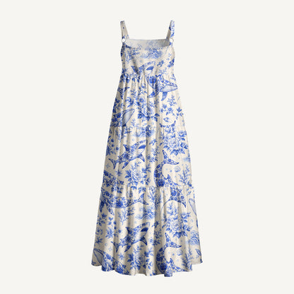 Whales of Delft Print Wide Straps Maxi Dress With Pockets