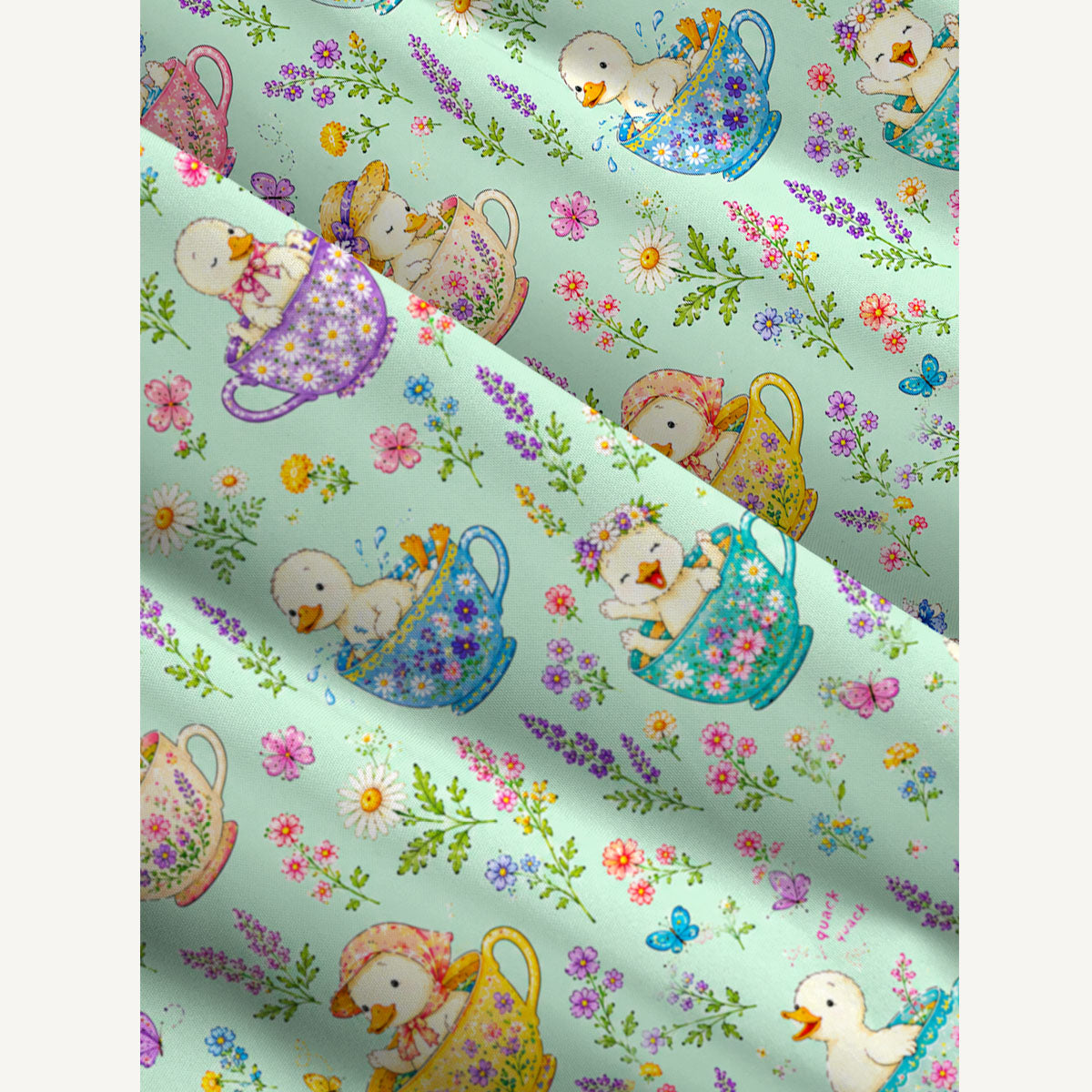 Whimsical Ducklings in Floral Teacups Print Wide Straps Maxi Dress With Pockets