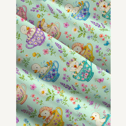 Whimsical Ducklings in Floral Teacups Print Wide Straps Maxi Dress With Pockets