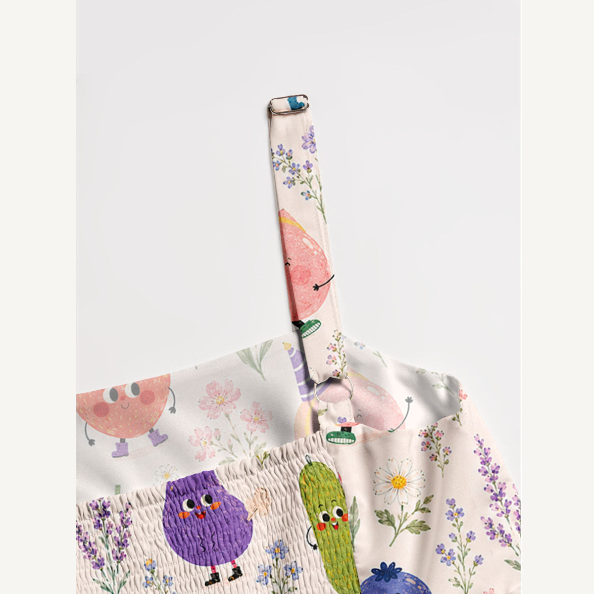 Whimsical Fruit Blossom Garden Print Wide Straps Maxi Dress With Pockets