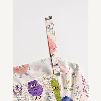 Whimsical Fruit Blossom Garden Print Wide Straps Maxi Dress With Pockets