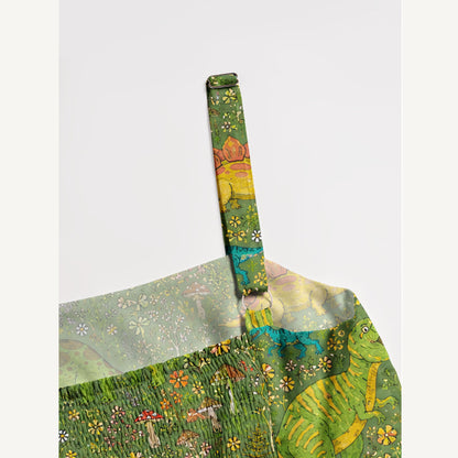 Whimsical Woodland Dinosaurs Print Wide Straps Maxi Dress With Pockets