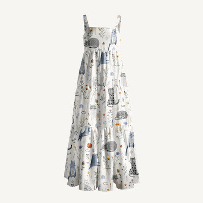 Whiskers in the Wildflowers Print Wide Straps Maxi Dress With Pockets