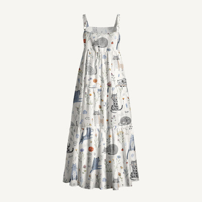 Whiskers in the Wildflowers Print Wide Straps Maxi Dress With Pockets