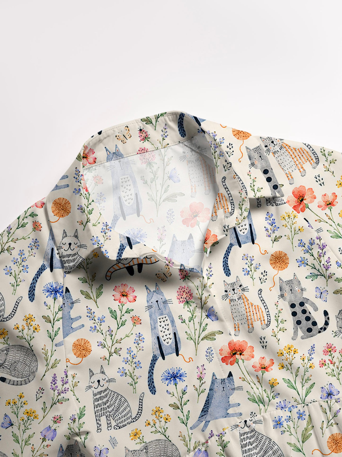 V Neck Collared Whiskers in the Wildflowers Print Casual Midi Dress With Pockets