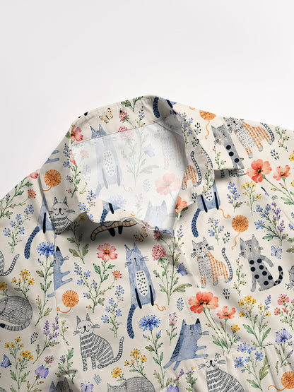 V Neck Collared Whiskers in the Wildflowers Print Casual Midi Dress With Pockets
