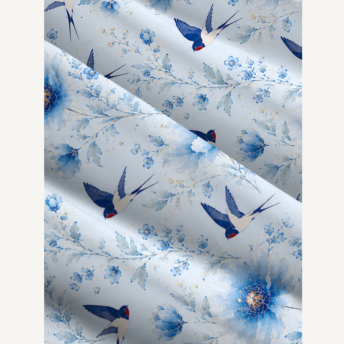 Whispers of Blue Swallows Print Wide Straps Maxi Dress With Pockets