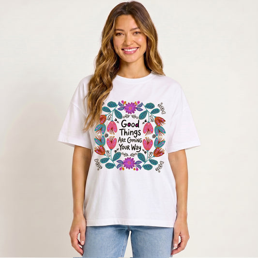 Good Things Are Coming Your Way Print Crew Neck Cotton Tee