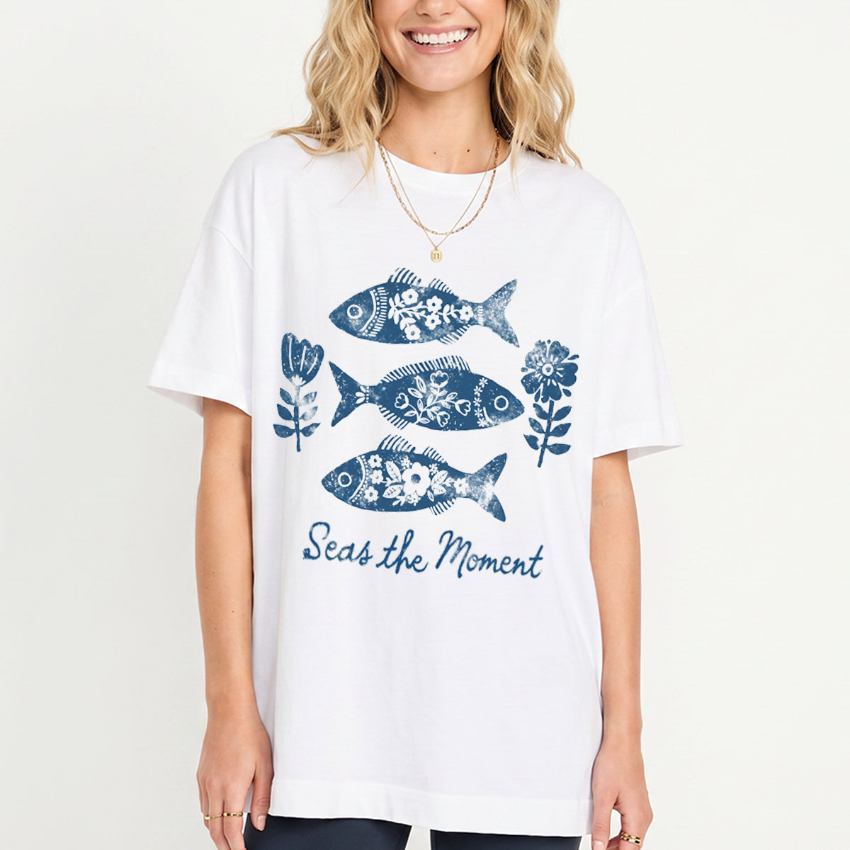 Seas the Moment Print Crew Neck Cotton Tee