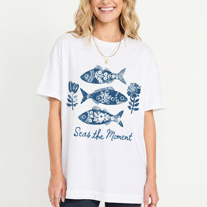 Seas the Moment Print Crew Neck Cotton Tee