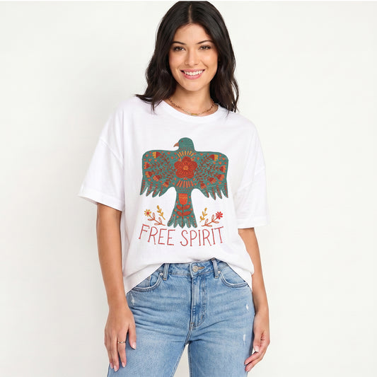 Boho Free Spirit Print Crew Neck Cotton Tee