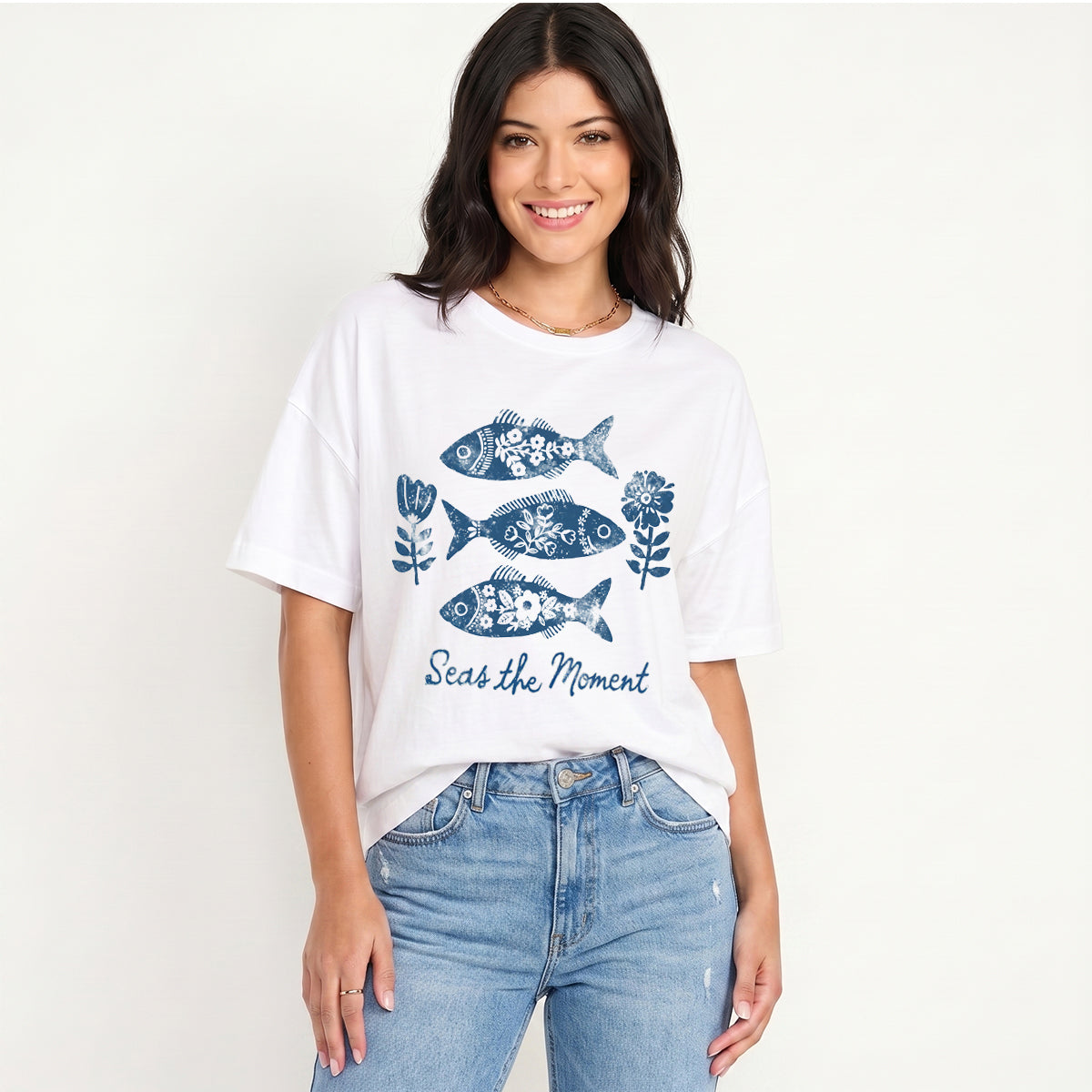 Seas the Moment Print Crew Neck Cotton Tee