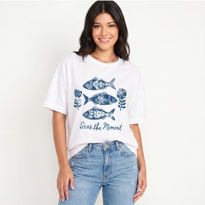 Seas the Moment Print Crew Neck Cotton Tee