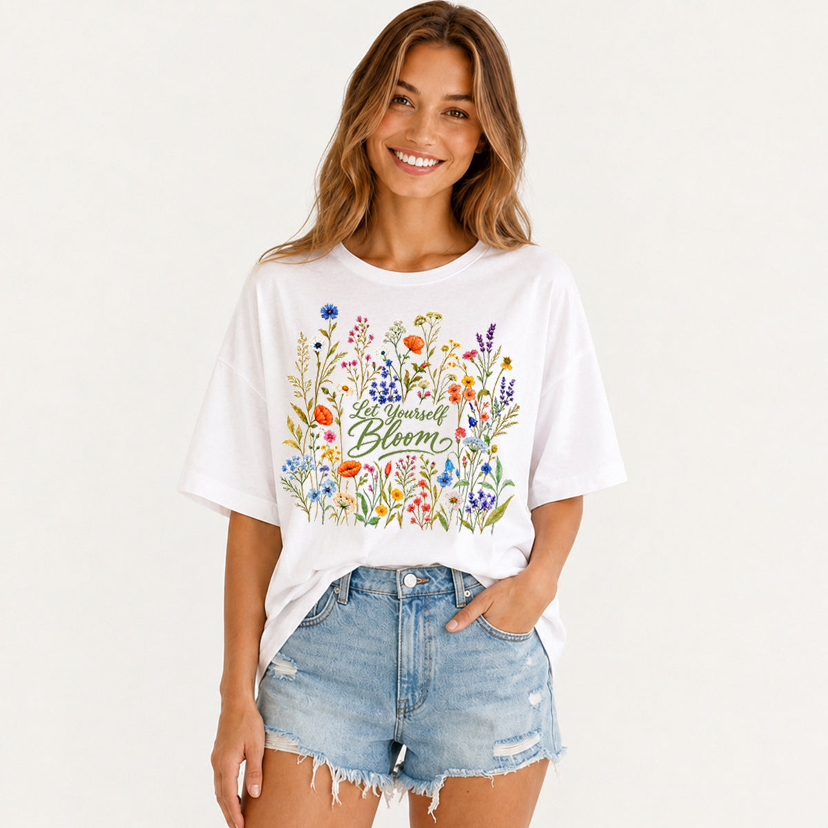 Wildflowers in the Breeze Print Crew Neck Cotton Tee