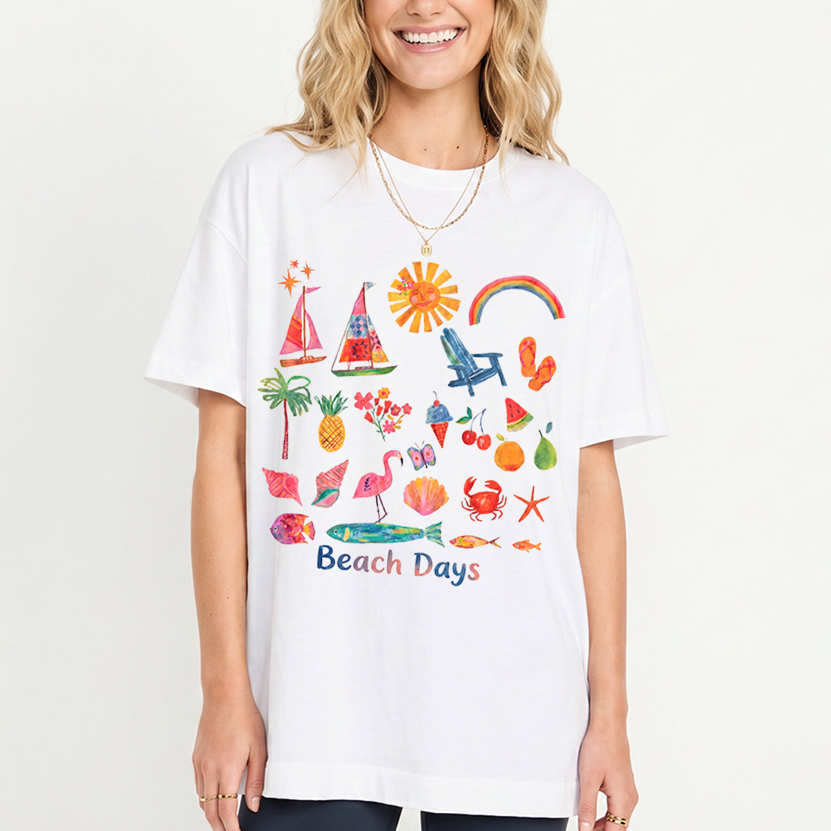 Beach Days Print Crew Neck Cotton Tee