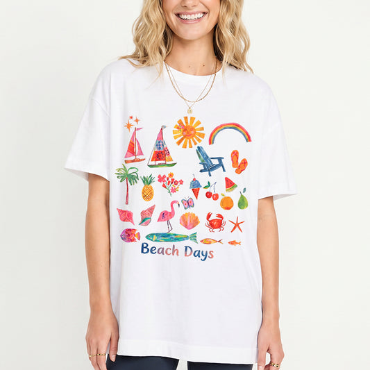 Beach Days Print Crew Neck Cotton Tee