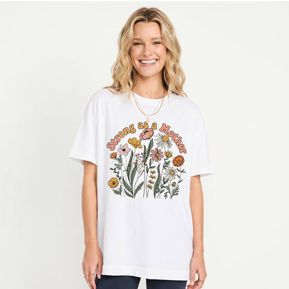 Strong As A Mother Print Crew Neck Cotton Tee