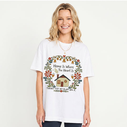 Home Is Where The Heart Is Print Crew Neck Cotton Tee