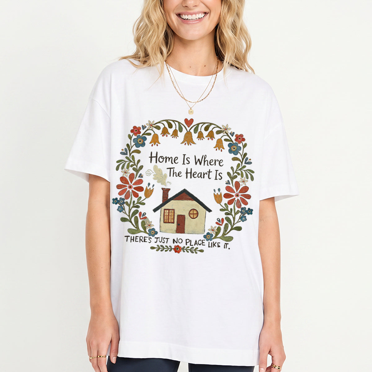 Home Is Where The Heart Is Print Crew Neck Cotton Tee