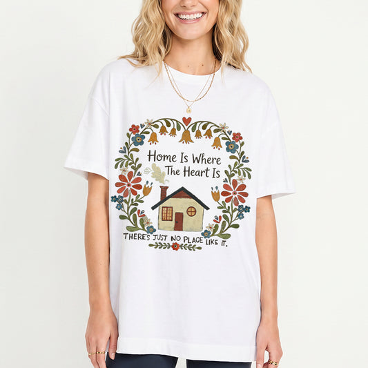 Home Is Where The Heart Is Print Crew Neck Cotton Tee