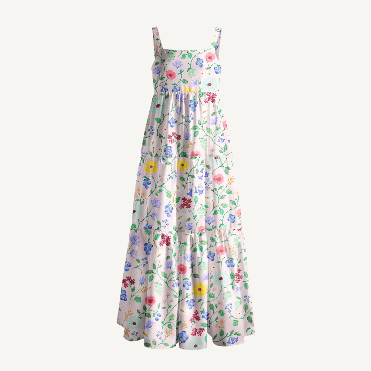 Wild Berry Botanical Garden Print Wide Straps Maxi Dress With Pockets