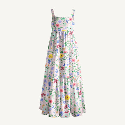 Wild Berry Botanical Garden Print Wide Straps Maxi Dress With Pockets