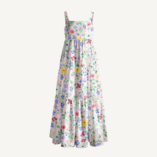 Wild Berry Botanical Garden Print Wide Straps Maxi Dress With Pockets