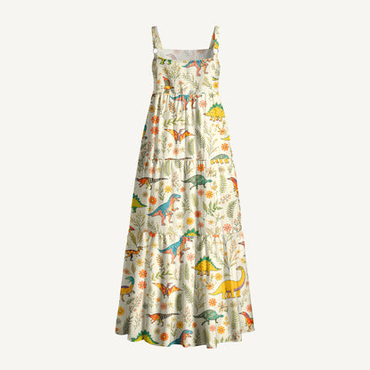 Wildflower Dinosaur Garden Print Wide Straps Maxi Dress With Pockets