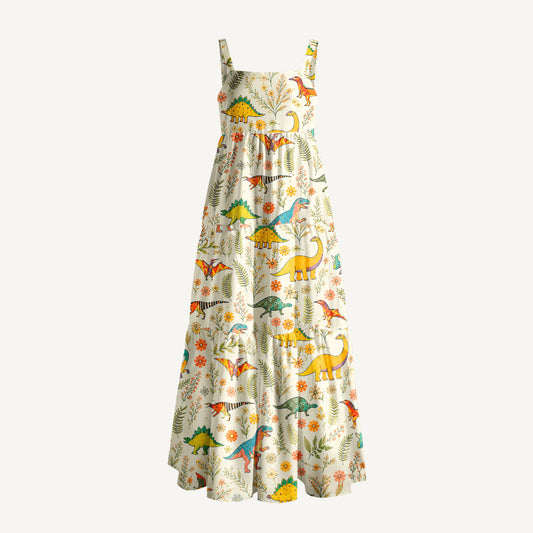 Wildflower Dinosaur Garden Print Wide Straps Maxi Dress With Pockets