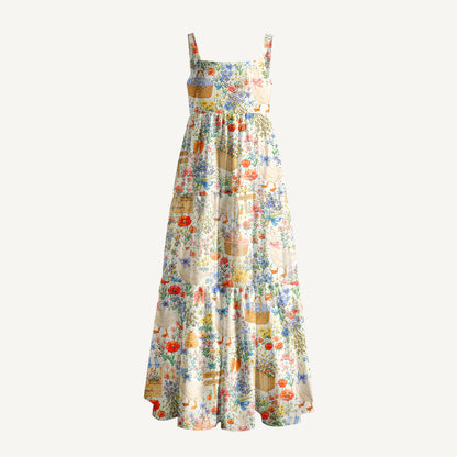 Wildflower Goose Market Print Wide Straps Maxi Dress With Pockets