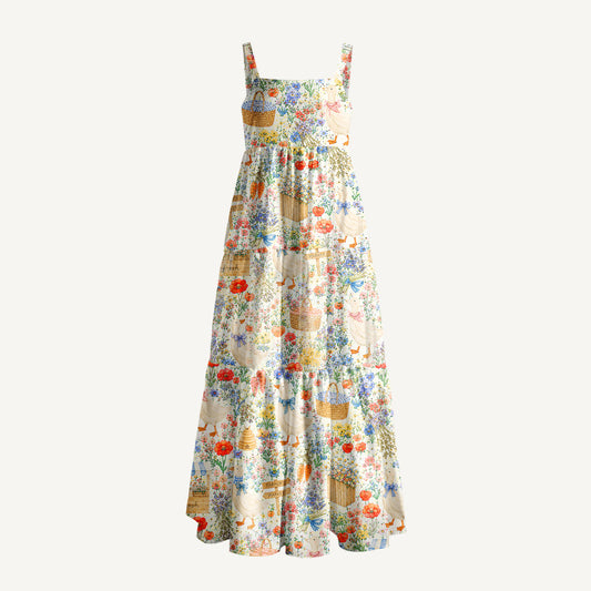 Wildflower Goose Market Print Wide Straps Maxi Dress With Pockets