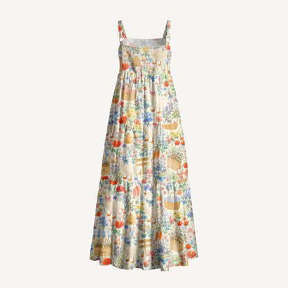 Wildflower Goose Market Print Wide Straps Maxi Dress With Pockets