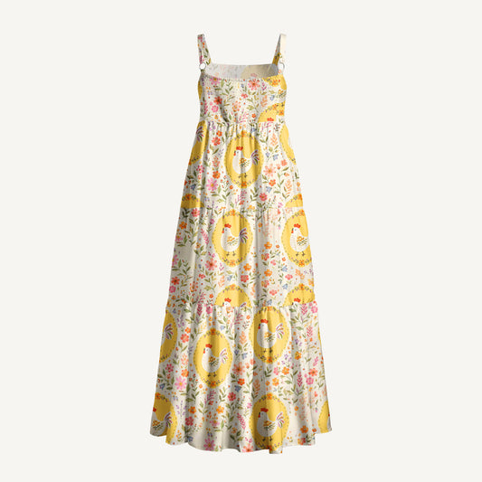 Wildflower Hen Garden Print Wide Straps Maxi Dress With Pockets