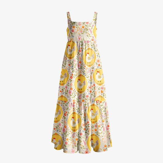 Wildflower Hen Garden Print Wide Straps Maxi Dress With Pockets