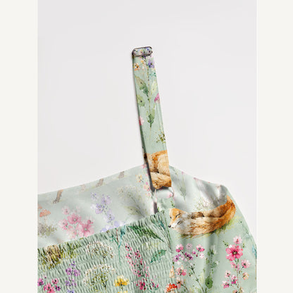 Woodland Fox Blooms Print Wide Straps Maxi Dress With Pockets