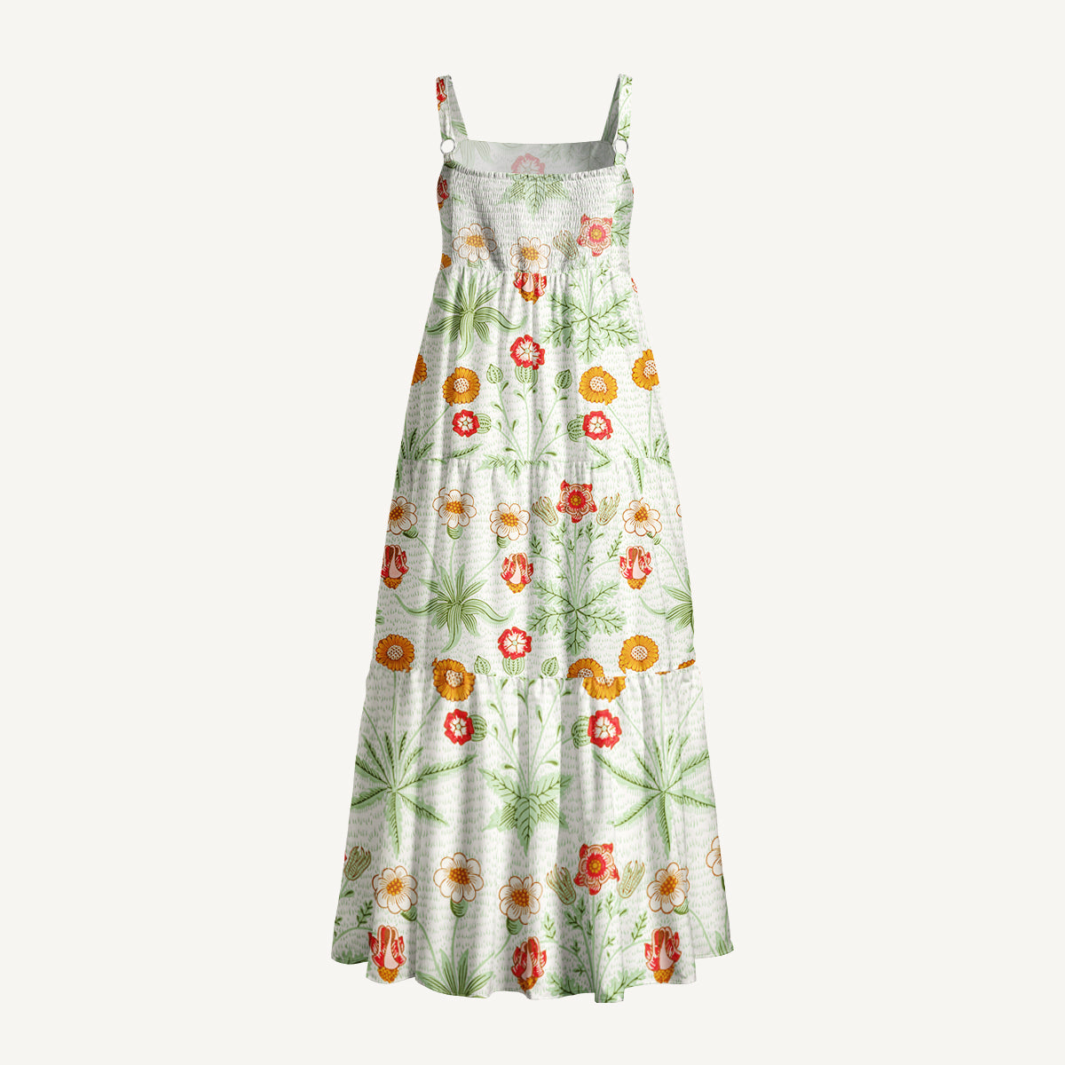 Delicate Retro Florals Mint Green Leaves Print Wide Straps Maxi Dress With Pockets