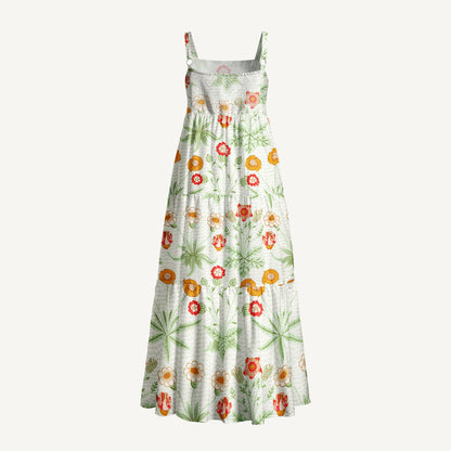 Delicate Retro Florals Mint Green Leaves Print Wide Straps Maxi Dress With Pockets