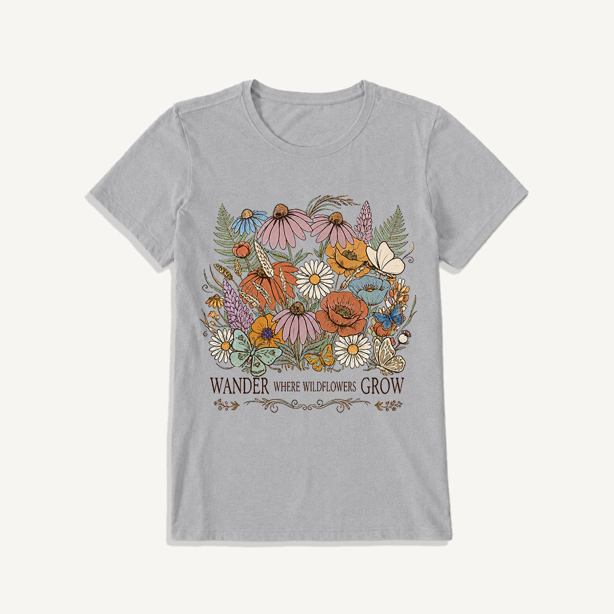 Wander Wildflowers Print Crew Neck Cotton Tee