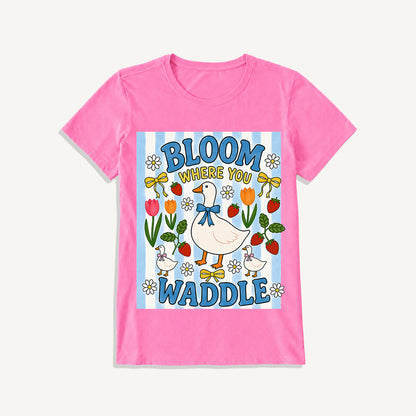 Strawberry Goose Garden Print Crew Neck Cotton Tee