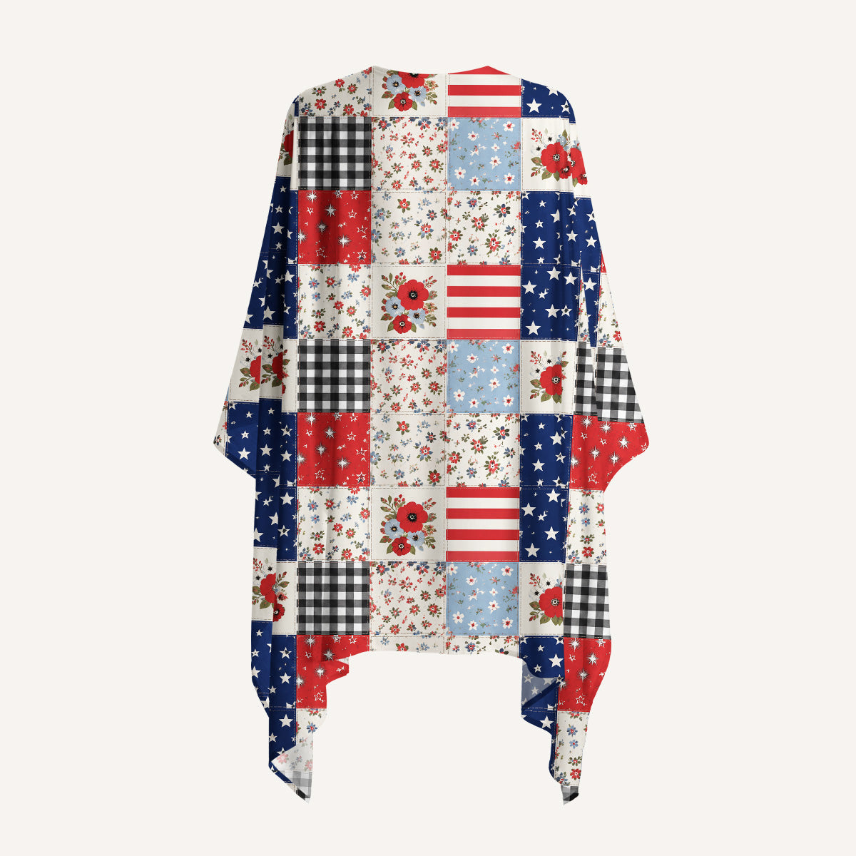 Flower Americana Patchwork Print Kimono Wrap