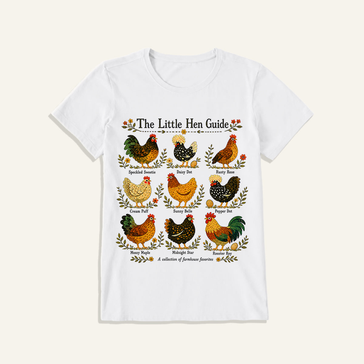 Vintage Hen Breed Guide Print Crew Neck Cotton Tee