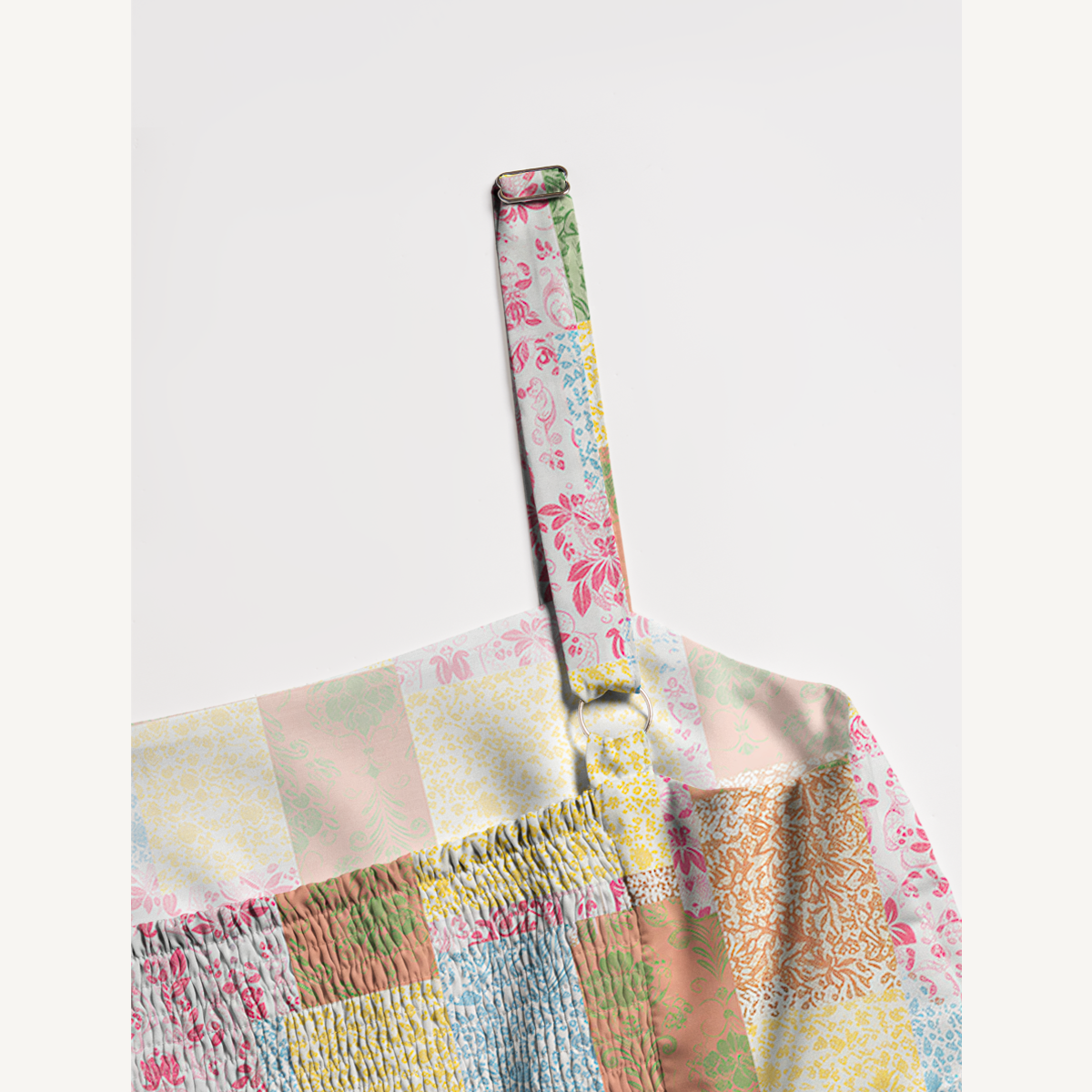 Square Neck Morning Patchwork Print Wide Straps Maxi Dress With Pockets