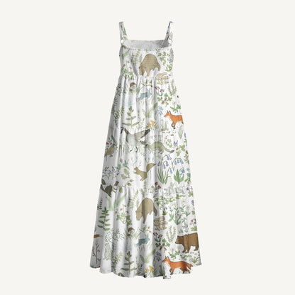 Forest Animal Print Wide Straps Maxi Dress With Pockets