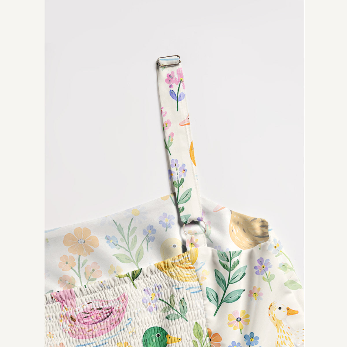 Colorful Duck Art Print Wide Straps Maxi Dress With Pockets