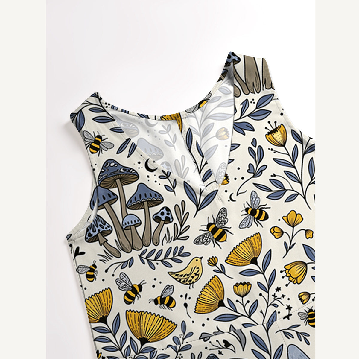 Bee Whisper Forest Print Boho Jumpsuit with Pockets for Women