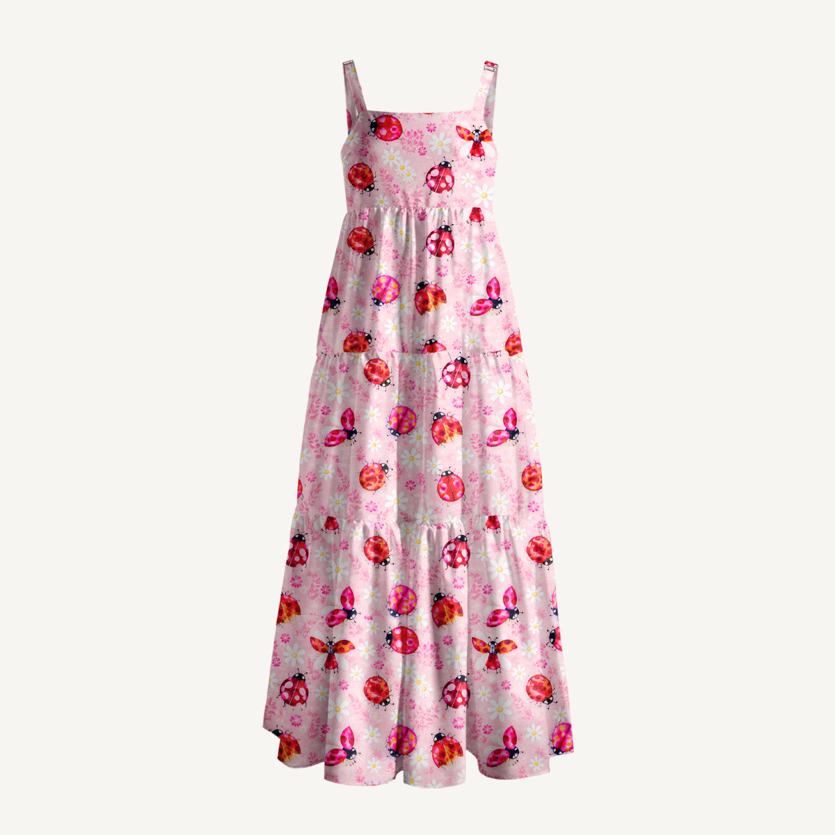 Daisy Ladybug Dance Print Wide Straps Maxi Dress With Pockets