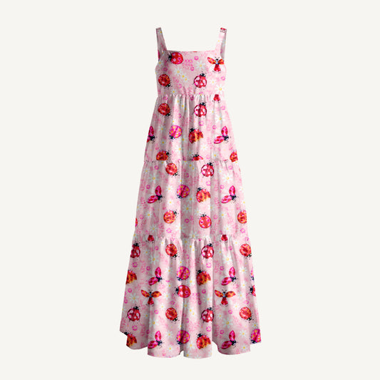 Daisy Ladybug Dance Print Wide Straps Maxi Dress With Pockets
