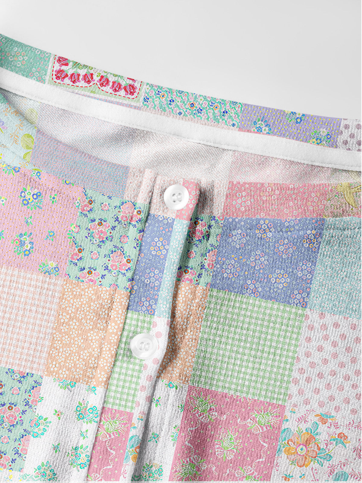 Lightweight Crew Neck Long‑Sleeve Cropped Vintage Quilt Patchwork Print Fine‑Knit Cardigan